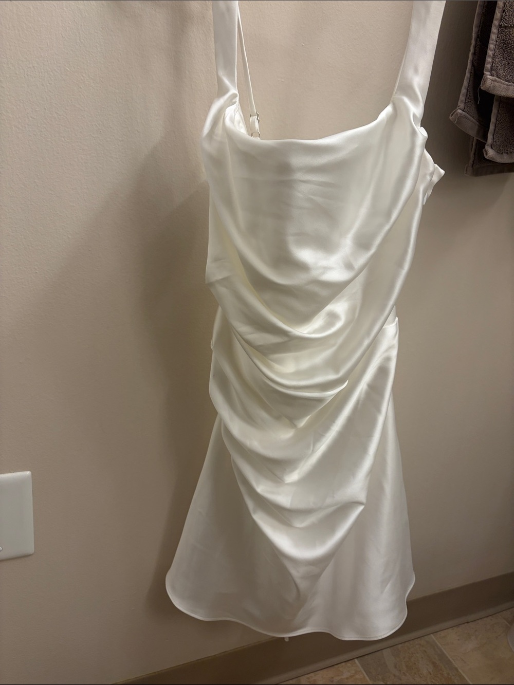 Elegant White Satin Draped Mini Dress